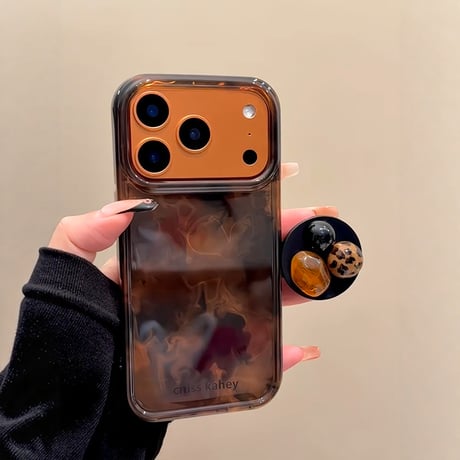 琥珀色 iPhone17pro/17ケース 宝石デコグリップ iPhone17promax/16Pro/15カバー お洒落 秋冬ファッション[M5808]