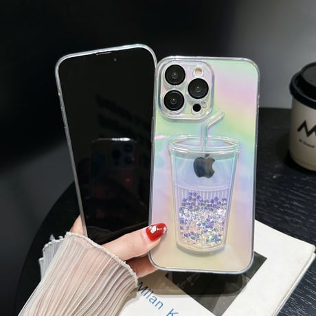 【iPhone16】動く氷/レモン iphone15/14proケース グリッター入り液体 iphone13/12カバー キラキラグラデーションカラー レンズフィルム付 人気品[M3122]