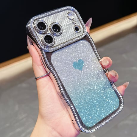 うねうねジュエリーライン iPhone17Pro/17ケース ハート柄 iPhone16/15ProMax/14ケース ラグジュアリー感 メタリックカラー レンズ保護[M6280]