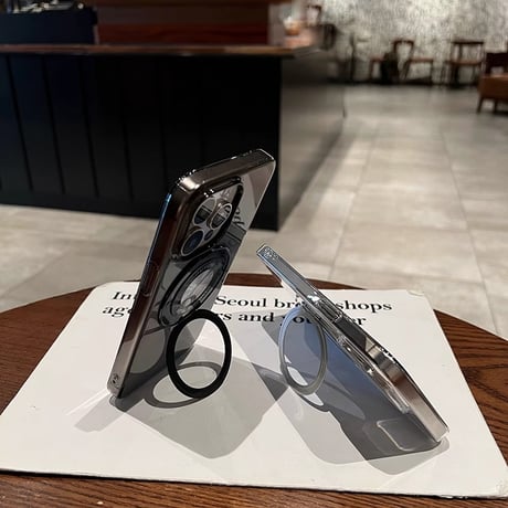 クリア iPhone15pro/15promaxケース MagSafeリングスタンド付 iPhone14pro/13/12カバー 黄ばまない 薄型 [M4127]