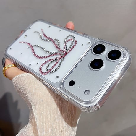 ダイヤリボン iPhone17Pro/17ケース かわいい iPhone17ProMax/16Pro/15カバー 透明 黄ばまない 女子力アップ [M6117]