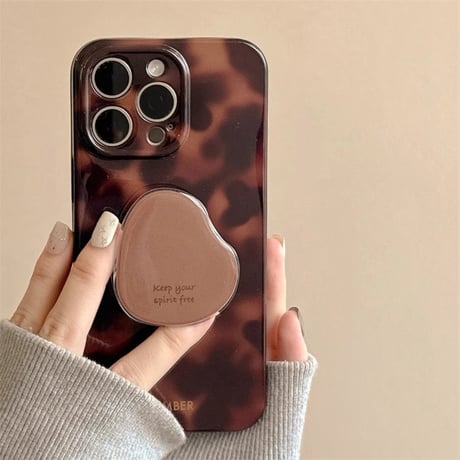 琥珀色 iPhone16/16Proケース グリップ付き 光沢感 iPhone15pro/14/13Proカバー おしゃれ 大人可愛い[M4918]