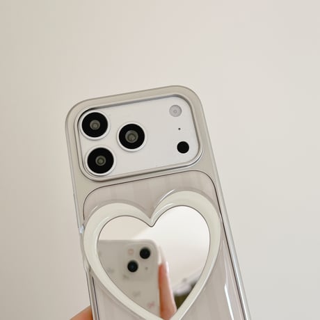 ハートミラー iPhone17Pro/17ケース ストライプ柄  iPhone16Pro/15/14ケース 淡色系 ガーリーファッション[M6264]