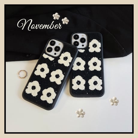 刺繡花柄 iphone14/13pro/12カバー 柔らかい  iphoneXs/11カバー  ブラック  温かい  キュート ギフトにいおすすめ M1352