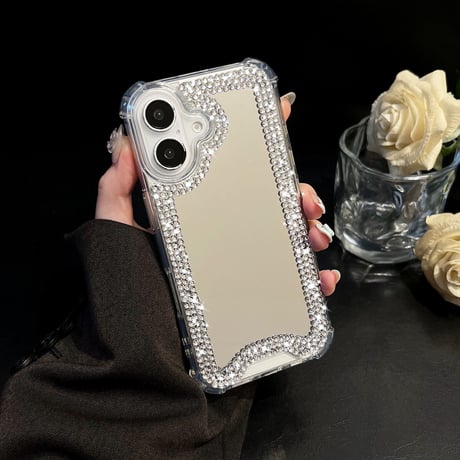 ダイヤデコ ミラー iPhone16/16Proケース 四隅耐衝撃 iPhone15Pro/14/13カバー キラキラ ガールズに大人気[M4805]