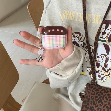 ハート柄/チェック柄 Airpods 4ケース ガーリーファッション Airpods3/2カバー Airpodspro2/pro リング/リボンキーチェーン かわいい[M4838]
