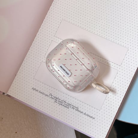 ピンク水玉模様 Airpods Pro3ケース 頑丈 Airpods 4/3カバー  AirpodsPro2/1  リング付 韓国っぽ 淡色系 [M6110]