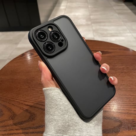 指紋防止 iphone14/15promaxケース  半透明アイフォン12pro/12カバー ブラック系 肌にやさしい 頑丈耐衝撃 [M3280]