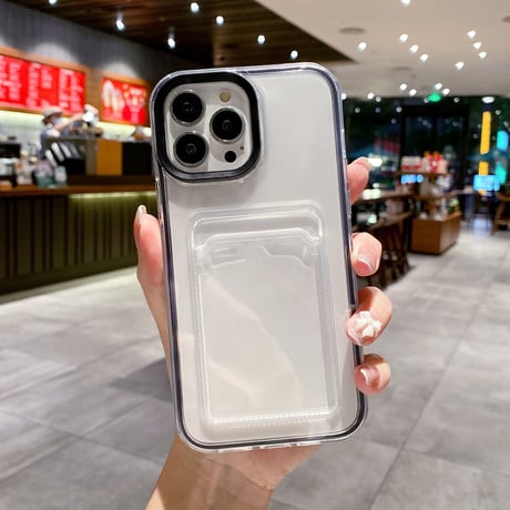 ICカード入れ iphone14pro/15proケース  カラー枠 頑丈iphone13/12/11proカバー   シンプル  お揃い 使いやすい 定番[[M2663]