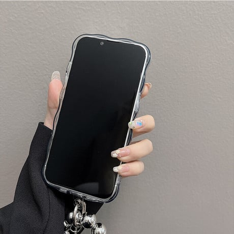 クールシルバー iphone15/14/13proケース グリップ/ストラップ付 アイフォン12/11カバー  高級感高品質 お洒落 ギフトにおすすめ  [M2092]