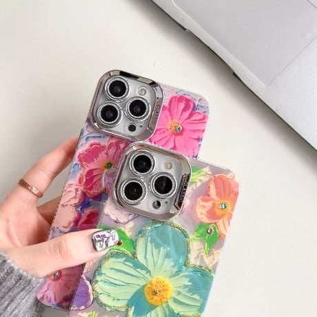花柄 iPhone15/15proケース 春夏コーデ iphone14/13/12proカバー キラキラ 丈夫 人気[M4074]
