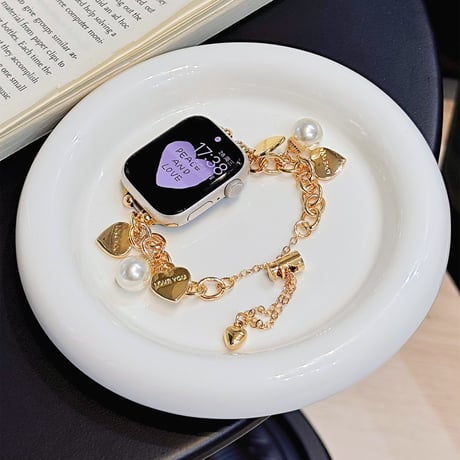 ハート/パール Applewatch series10/9バンド オシャレ アップルウォッチseries 8 7 6 5 4 3 2 SE Ultra  金属 高級感たっぷり[M5493]