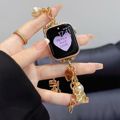 ハート/パール Applewatch series10/9バンド オシャレ アップルウォッチseries 8 7 6 5 4 3 2 SE Ultra  金属 高級感たっぷり[M5493]