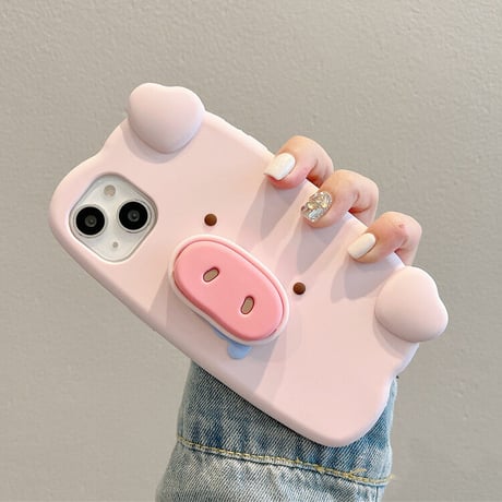 ブタ iphone14/13ケース 鼻スタンド  アイフォン12pro/11ケース  かわいい 高品質シリコン製 頑丈 ギフトにおすす[M3046]