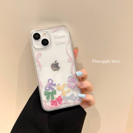 動くリボン iphone15pro/14/13proケース  黄ばまないクリア iphone12promax/11カバー  可愛い ガールズに人気[M4435]