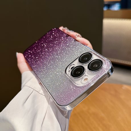 キラキラ黄ばまないiPhone14/14proケース ラメシール付 アイフォン13/12proカバー  レンズフィルム付 高透明感 美しいグラデーションカラー [M3095]