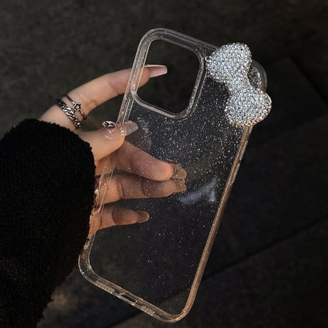 ジュエリーリボン iPhone16pro/16ケース キラキララメ iPhone15pro/14pro/13/12カバー 定番 大人可愛い [M5232]
