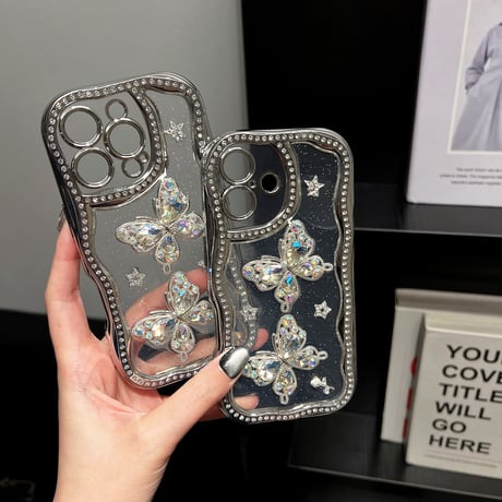 ダイヤ蝶 iPhone16pro/16カバー ジュエリーライン iPhone15pro/14/13promaxケース 上品 大人可愛い うねうね [M5364]