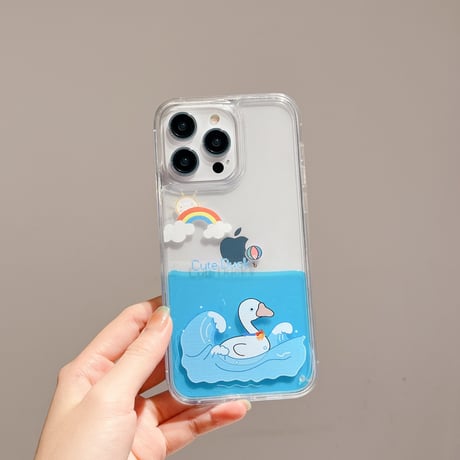 液体アヒル iPhone14/13proケース 透明かわいい アイフォン12/11proカバー 面白い お揃いペア ギフトにおすすめ [M3153]