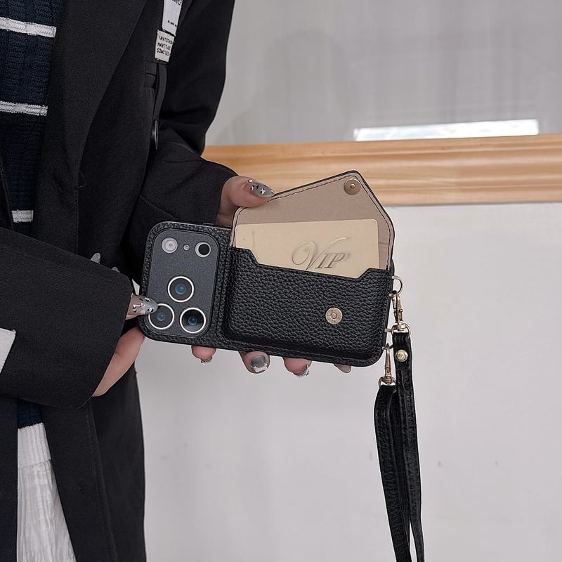 XmasセールCHATONA iPhone17Pro ケースストラップカード入付 カード収納 iPhone17Pro/17ケース ショルダーストラップ付 iPhone17Pro