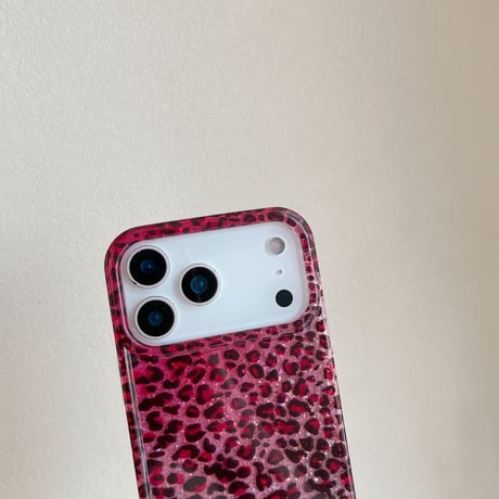 キラキラヒョウ柄 iPhone17/17Proケース きれいラメ iPhone17Promax/16Pro/15カバー 白ハート柄 ガールズに人気 [M5966]