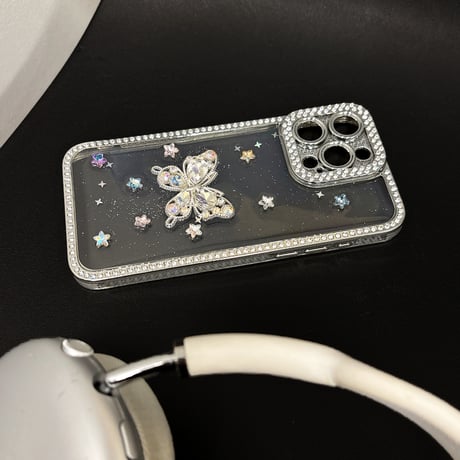 ダイヤ蝶 iPhone16pro/16ケース ジュエリー iPhone14/13pro/12カバー 大人可愛い おしゃれさん愛用[M5264]