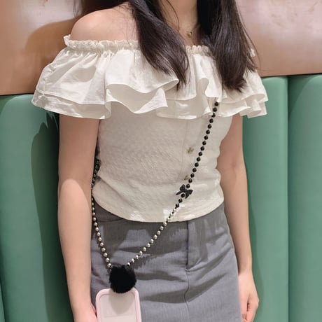 ショルダーストラップ 肩掛け 可愛い リボン 真珠 キラキラ 全種類対応 ギフトにおすすめ おしゃれ 長いストラップ  落下防止 秋冬[M3596]