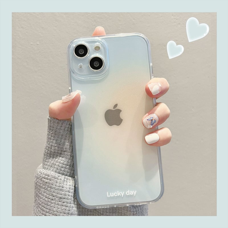 水色 iPhone14/15promaxケース 高級感 Lucky Day シンプル風 アイフ