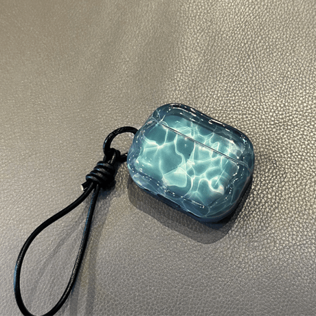 水の波紋 Airpods Pro3/4ケース 半透明 艶感 AirpodsPro2/Pro1カバー  エアポッズ3/2  ストラップつき シック おしゃれ [M5696]