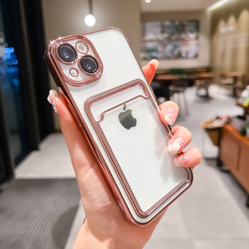 メッキ カード収納 iphone14pro/13ケース カメラレンズ保護フィルム付