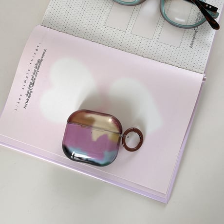 暈し染め Airpods4ケース シック AirpodsPro2ケース airpods3/2カバー  パープル リング付 ギフトにおすすめ [M5299]