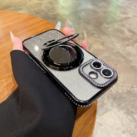 メイク直しミラー iPhone16/16Proケース Magsafeリングスタンド ジュエリー iPhone15Pro/14/13Proカバー 大人気 コスパ最強[M4585]