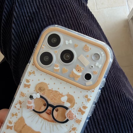メガネクマちゃん iPhone17Pro/17ケース カメラカバー付 iPhone17Promax/16Pro/15ケース かわいい ギフトにおすすめ[M6183]
