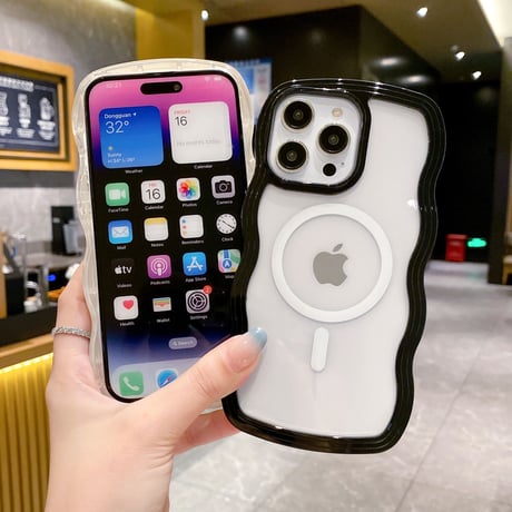 MagSafe ウェーブ型iPhone15/15Proケース うねうね 落下防止 クリアiPhone14/13proカバー 頑丈 [M3540]