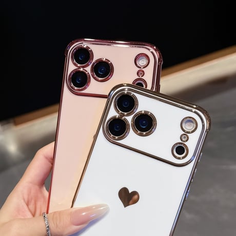 ハート柄 iPhone17Pro/17ケース メタルカラー iPhone17AIr/17Promaxケース 女子力UP 艶感 耐久性あり [M5663]