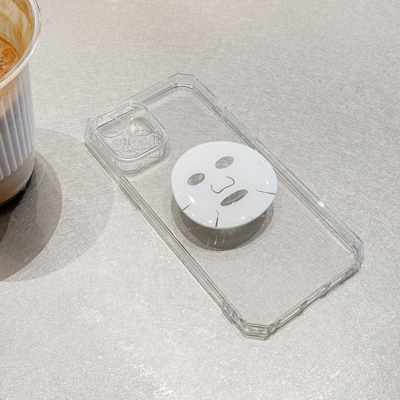 フェイスパック グリップ付 iphone13pro/12ケース 美容マスク クリア耐