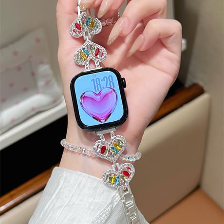 ジュエリーハート AppleWatchバンド 甘め AppleWatchベルト Series 11/10/9/8 SE3/2  Ultra3/2/1 高級感キラキラ感[M6533]