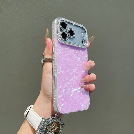 シェル柄 iPhone17/17Proケース ダイヤレンズカバー 美しい iPhone17ProMax/16/15ケース キラキラ感  [M6166]