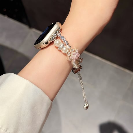 シックパール AppleWatch10バンド 高級感 宝石/雪花 AppleWatch Ultra2/1/SE/Series9/8/7/6/5/4/3/2/1 オシャレ[M5492]