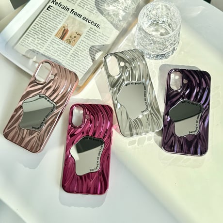 ミラー iPhone16/iPhone16Plus/16Proケース おしゃれ 水紋 アイフォン15Pro/14pro/13/12カバー メッキ シック[M4717]