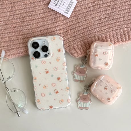 熊 Airpods 4ケース キーチェーン付 Airpods3/Pro2ケース airpodsproカバー めっちゃ可愛い うねうね[M5118]