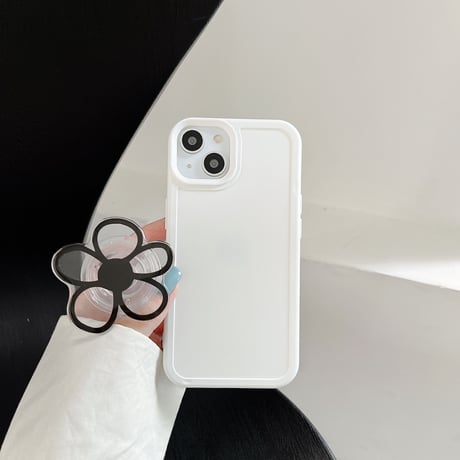 花スマホグリップ iphone14/13proケース スタンド アイフォン12pro/11カバー  可愛い 頑丈 白色[M2053]