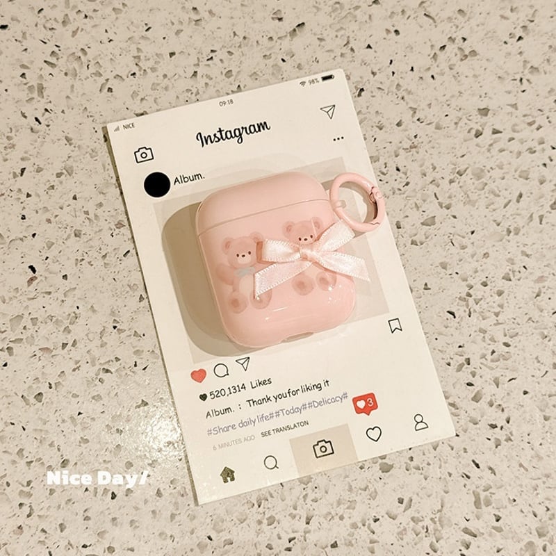リボン熊ちゃん Airpods4/Pro3ケース ピンク 韓国っぽ Airpods 3カバー