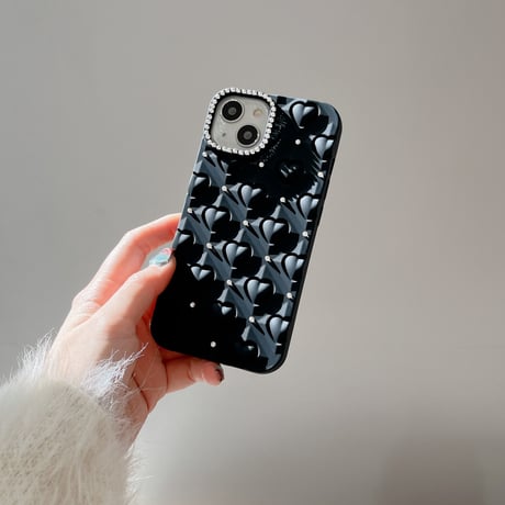 グリッドダイヤ iPhone15/15Proケース ハート ストーンiPhone14Pro/13/12Proカバー グジュアリーさ ギフトに最適[M3730]