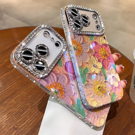 花柄 iPhone17Pro/17ケース ジュエリーライン カメラカバー iPhone17ProMax/16Pro/15カバー オシャレ きれい  [M5920]