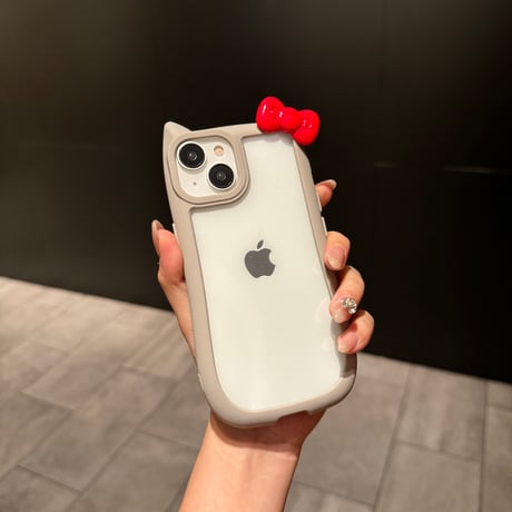リボン付 猫の耳 iPhone15pro/15カバー 持ちやすい iPhone14pro/13/12proケース 可愛い 女子力高い [M4344]
