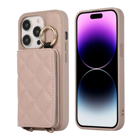 iPhone15/14proケース カード収納 鏡付き ショルダー付   エレガント セレブ愛用[M3472]