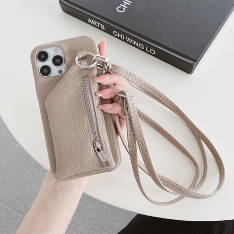 小銭入れ付 iPhone14/15proケース 革 ストラップ付 iPhone13mini/12/11カバー 高品質 12色 小銭/カード/口紅/お札など収納可[M3199]
