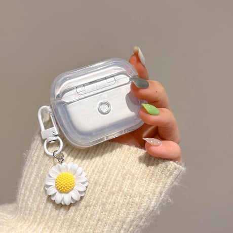 草花 Airpods 4ケース ラメ入り 透明 Airpods3/2カバー Airpodspro2/pro  花キーホルダー付き 女子力高い[M5038]