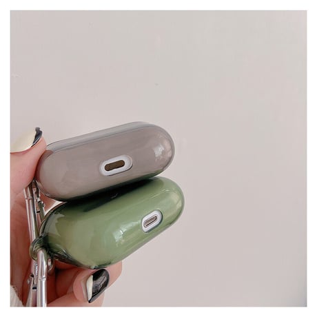 シンプル艶カラー airpods3ケース  透明 airpodsプロカバー  カラビナ付き 使いやすい  グレー グリーン頑丈 M1381